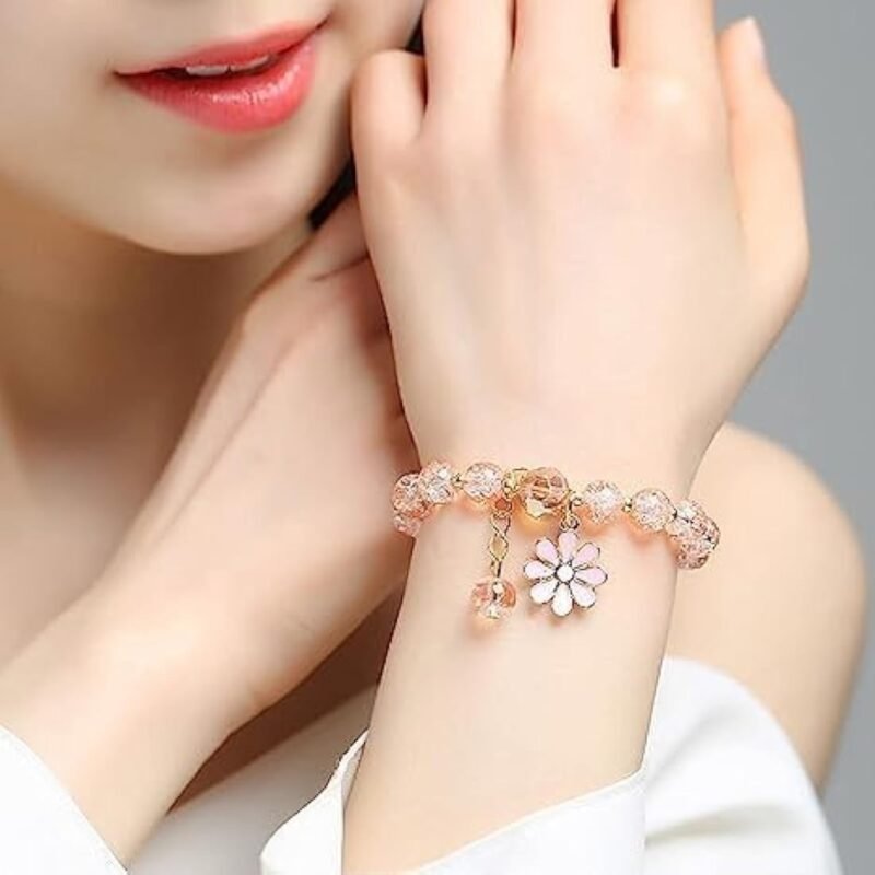 Shringar Fashion Multicolor Stone and Crystal Beads Bracelet for Women and Girls, Daisy Flower Charm, Best for Gifting