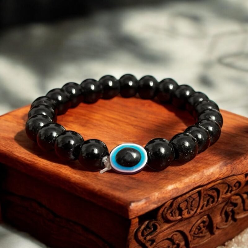 Unisex Evil Eye Beads Stretchable Hand Bracelet Gift for him, her, gift for mom, boyfriend, best friend, husband, couple - For Women Girls Love Gifts Jewelry. black Bead - (Pack of 2)
